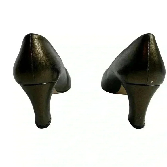 Etienne Aigner Women's Vintage Metallic Green Brown Leather Pumps Size 9 - Picture 5 of 14